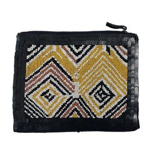 Anthropologie Jasper & Jeera Black Beaded Sequin Clutch Black Gold